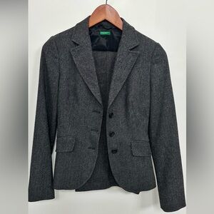 Benetton Grey Herringbone Wool Suit Jacket and Pants